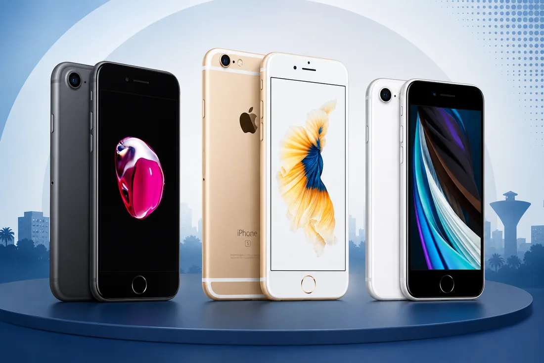 שורת דגמי אייפון ישנים — iPhone 7, iPhone 6s ו-iPhone SE — הדגמים הזכאים לפיצוי
