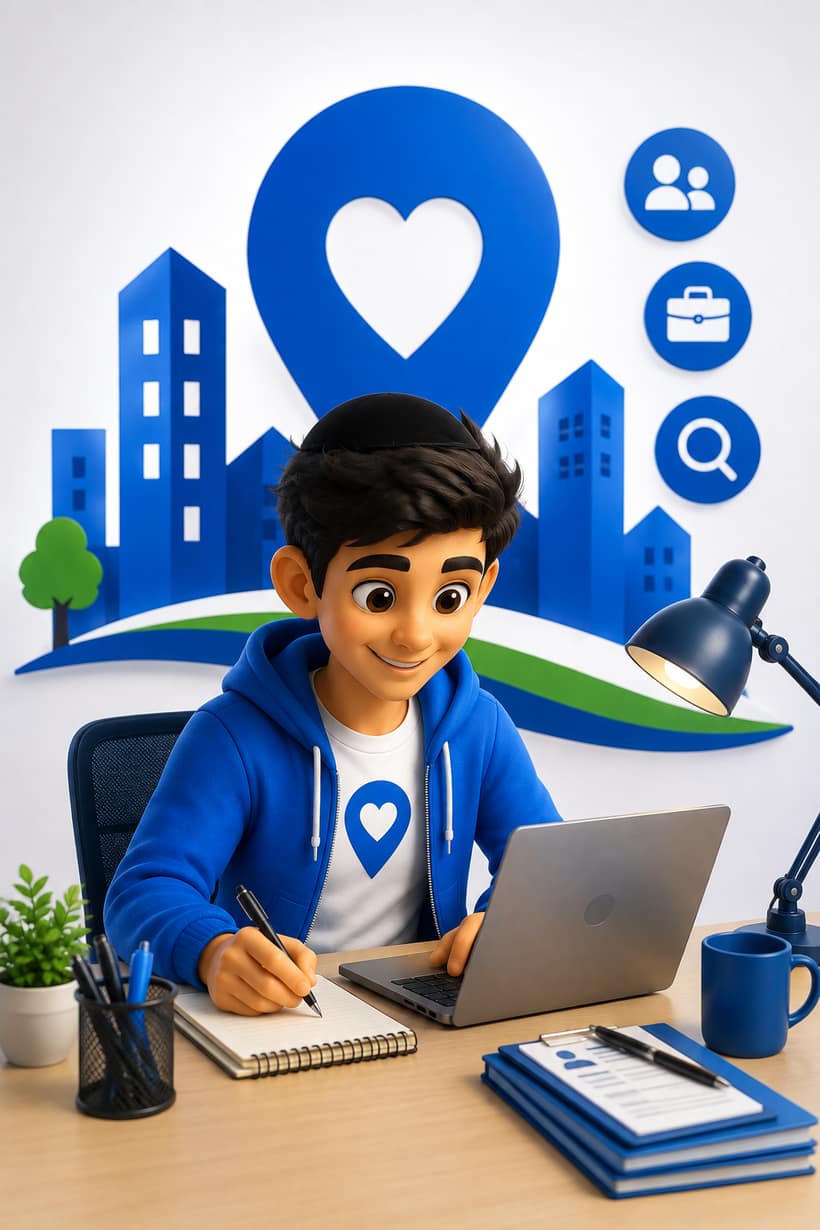 צעיר מאופקים מחפש עבודה בלוח הדרושים — כותב קורות חיים מול המחשב