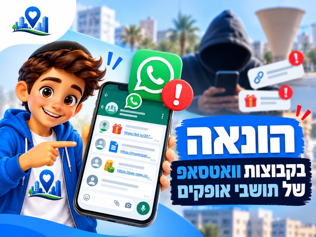 הונאה בקבוצות וואטסאפ של תושבי אופקים: טלפון עם הודעות חשודות וקישורים, ודמות מוסתרת ברקע